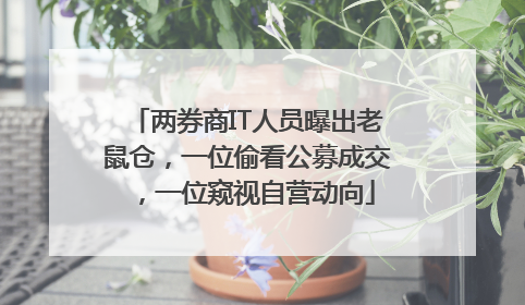 两券商IT人员曝出老鼠仓，一位偷看公募成交，一位窥视自营动向