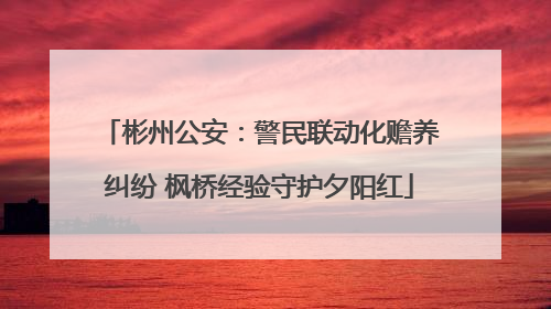 彬州公安：警民联动化赡养纠纷 枫桥经验守护夕阳红